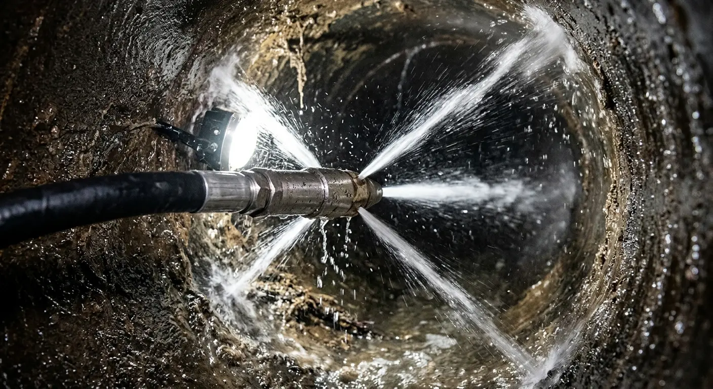 High-pressure hydro jetting nozzle cleaning sewer pipe for Storm Drain Cleaning in Fate